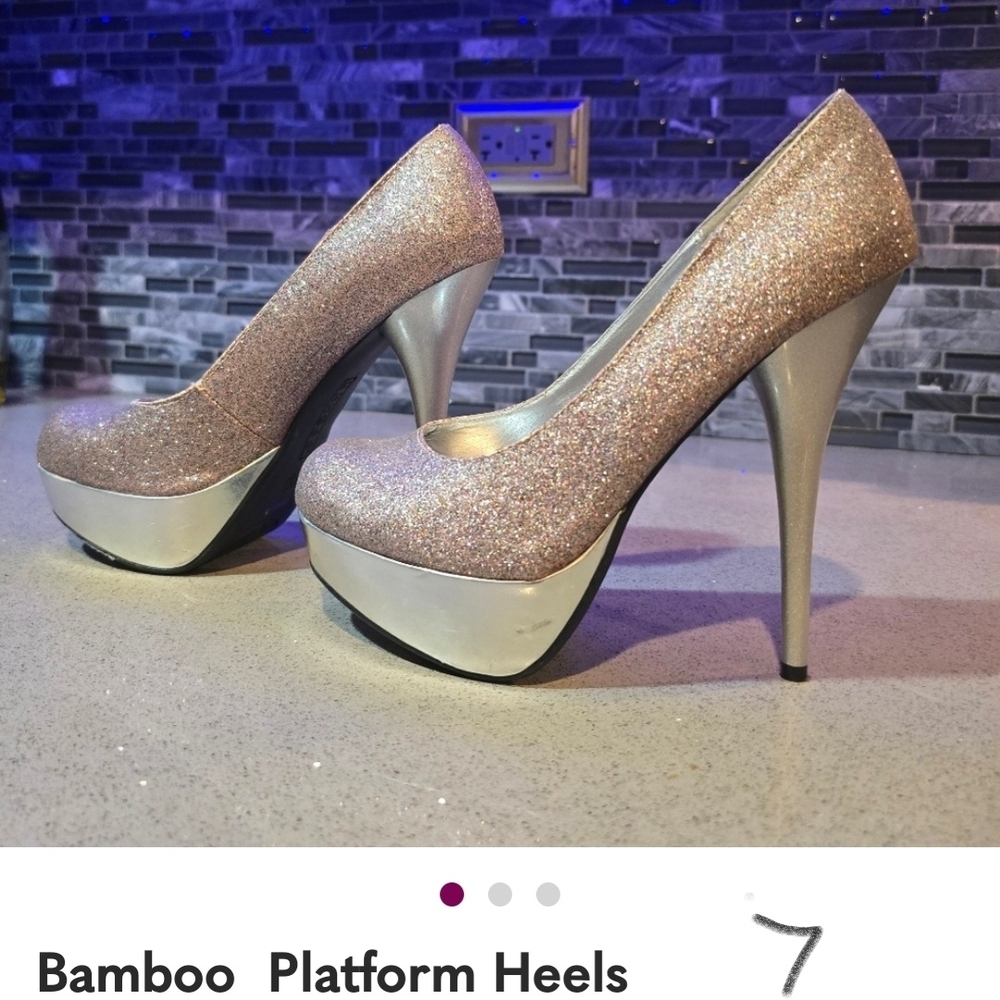BAMBOO Sparkling Platform Heels - Silver and Gold